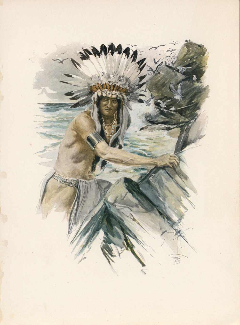 La canción de Hiawatha de Longfellow (litografía en color) de Harrison Fisher