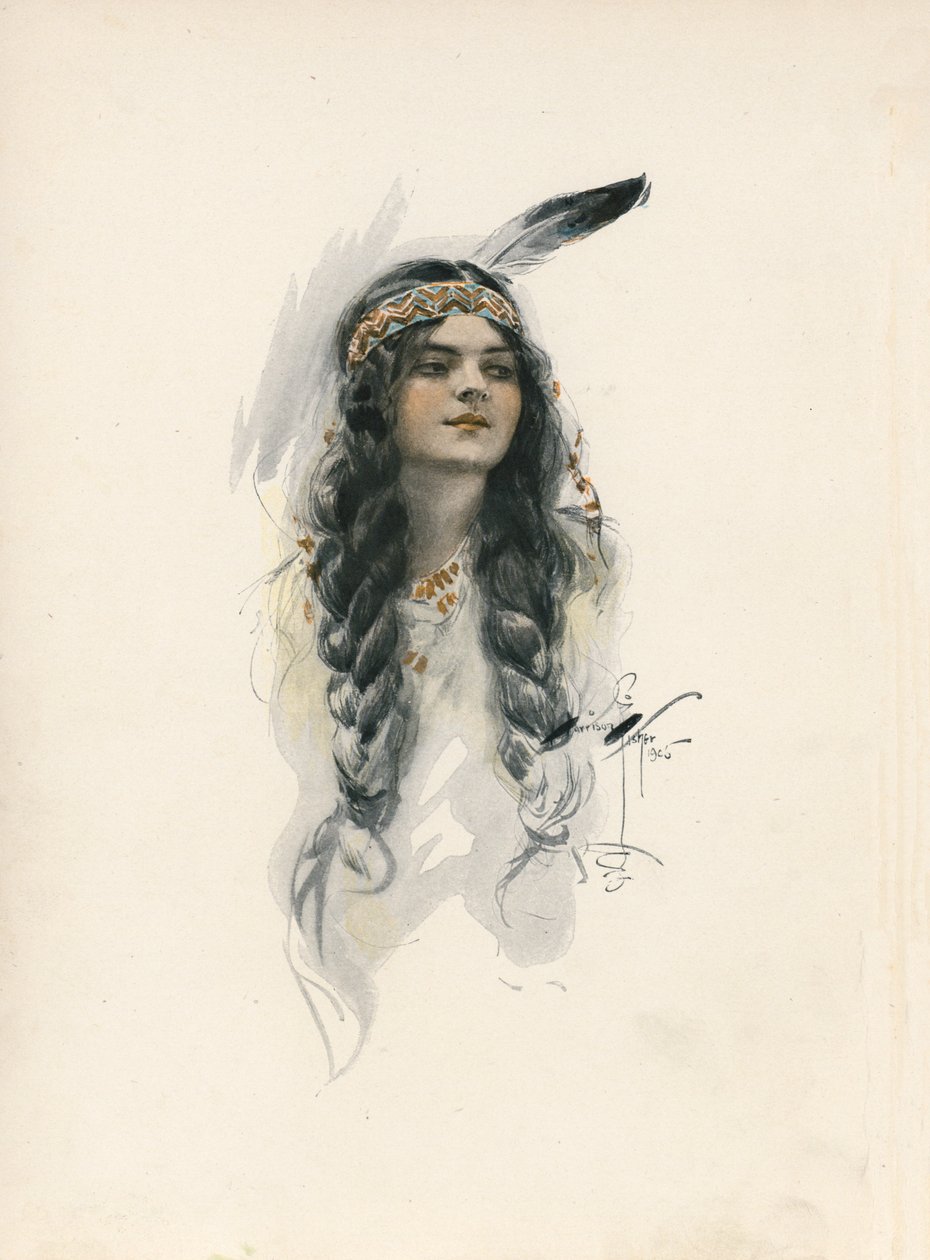 La canción de Hiawatha de Longfellow (litografía en color) de Harrison Fisher