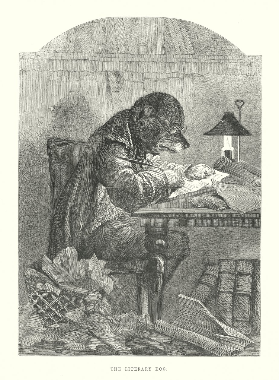Perros graciosos: El perro literario (grabado) de Harrison William Weir