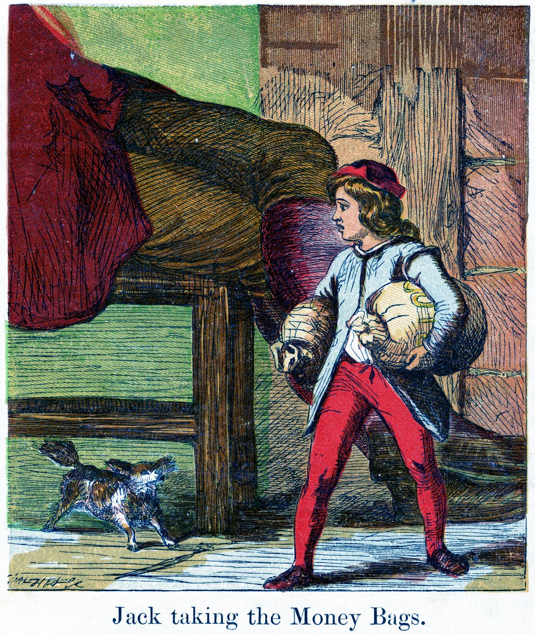 Jack tomando las bolsas de dinero del castillo del Gigante, 1867 de Harrison William Weir
