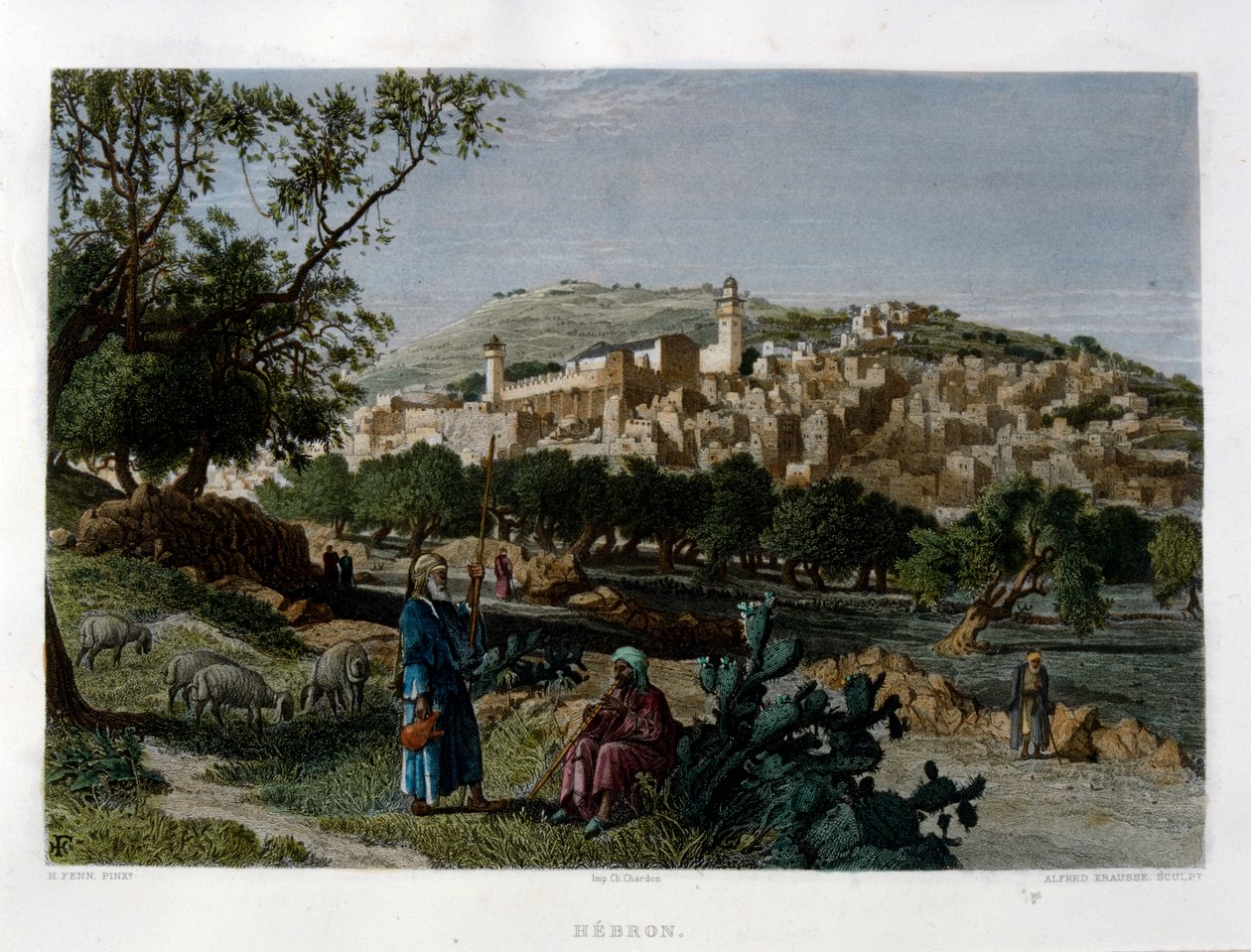 Hebrón, grabado por Alfred Krausse después de una imagen de Harry Fenn, publicado en Picturesque Palestine, alrededor de 1875 de Harry ) Fenn