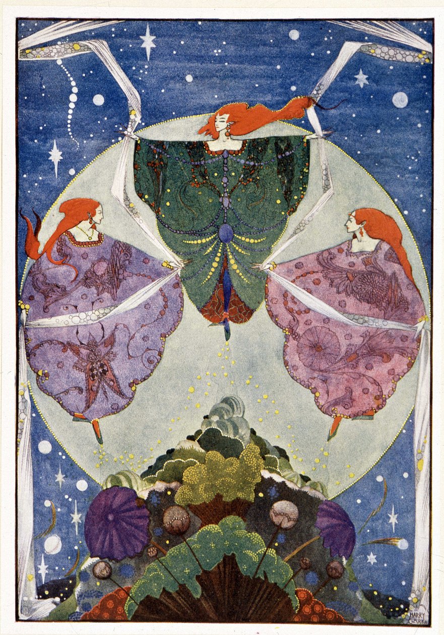 Hadas: "Bailaban con chales tejidos de niebla y luz de luna": La colina de los elfos - en "Cuentos de hadas" de Hans Christian Andersen, ilustrado por Harry Clarke de Harry Clarke