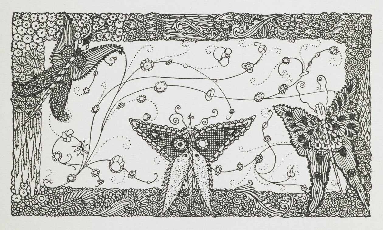 Ilustración para el cuento Riquet con el penacho. Un diseño de mariposa. de Harry Clarke