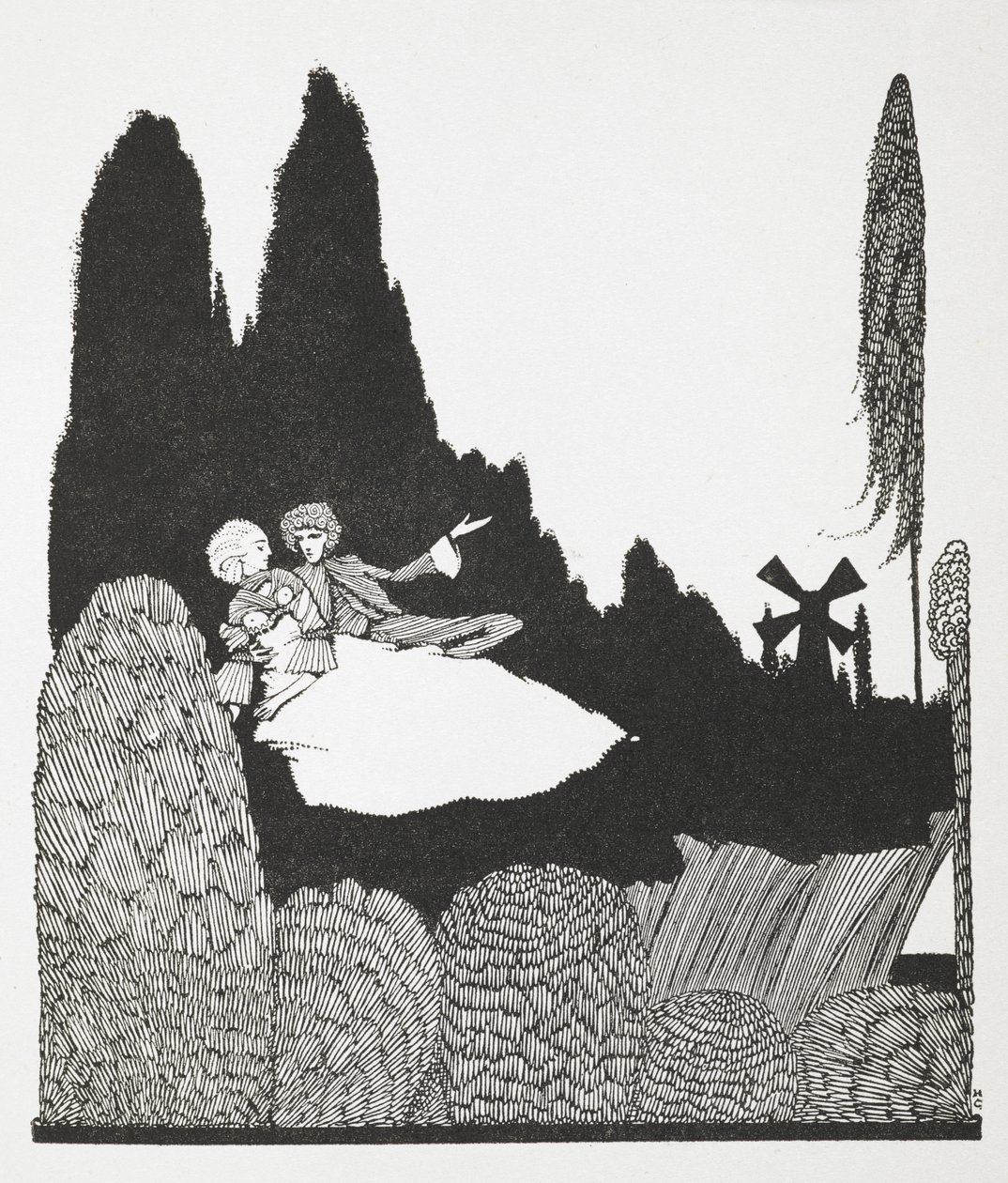 Ilustración para el cuento "El Maestro Gato o el Gato con Botas". de Harry Clarke