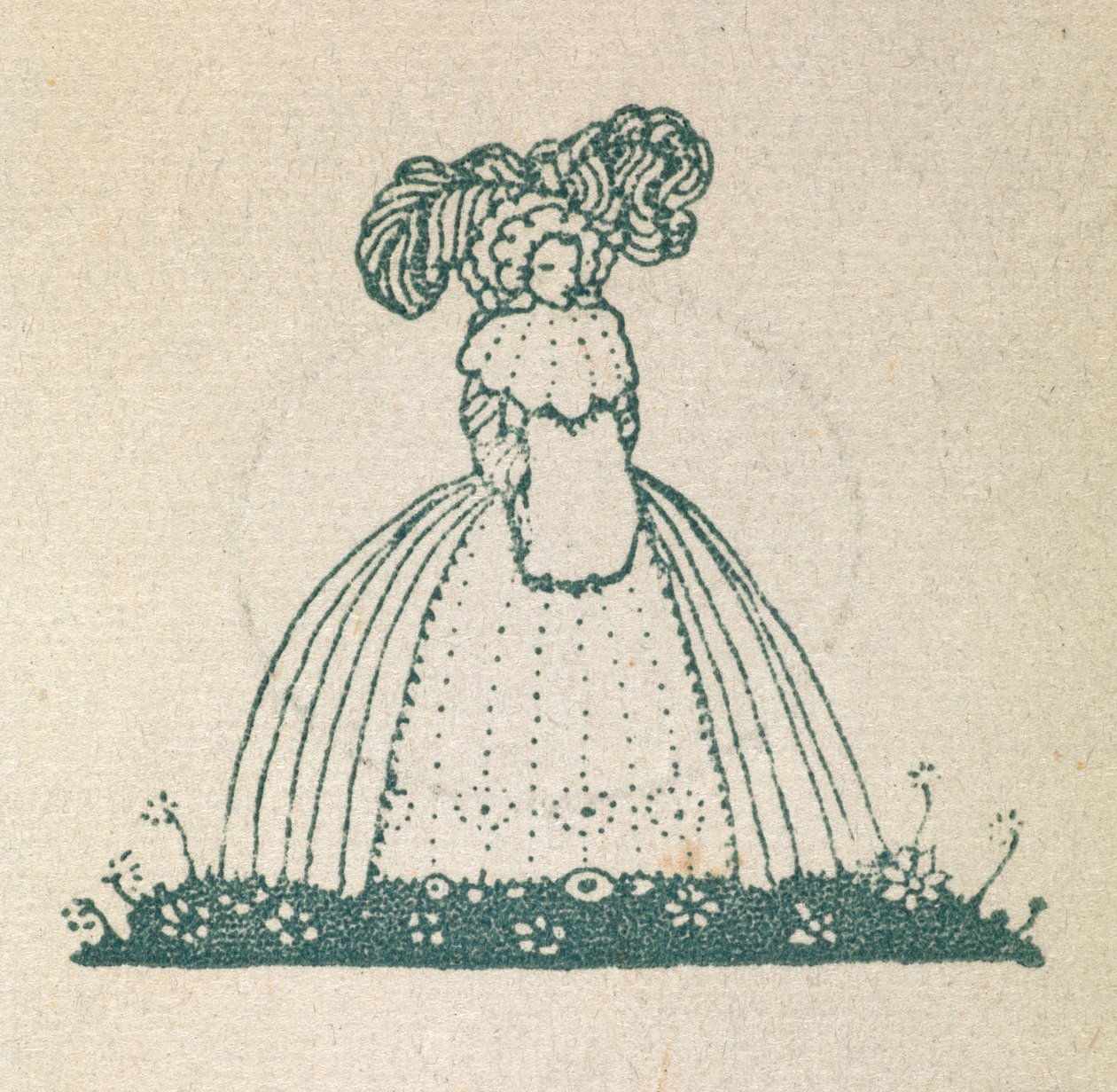 Ilustración que muestra a una mujer con un vestido grande. de Harry Clarke