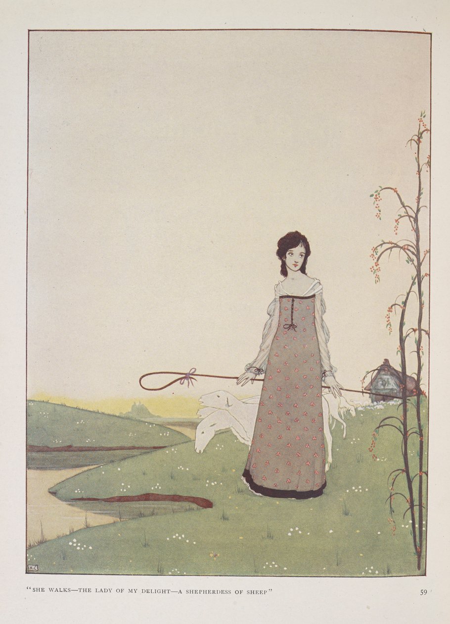 "Ella camina- la dama de mi deleite- una pastora de ovejas." Ilustración de La pastora, de Alice Meynell. de Harry Clarke