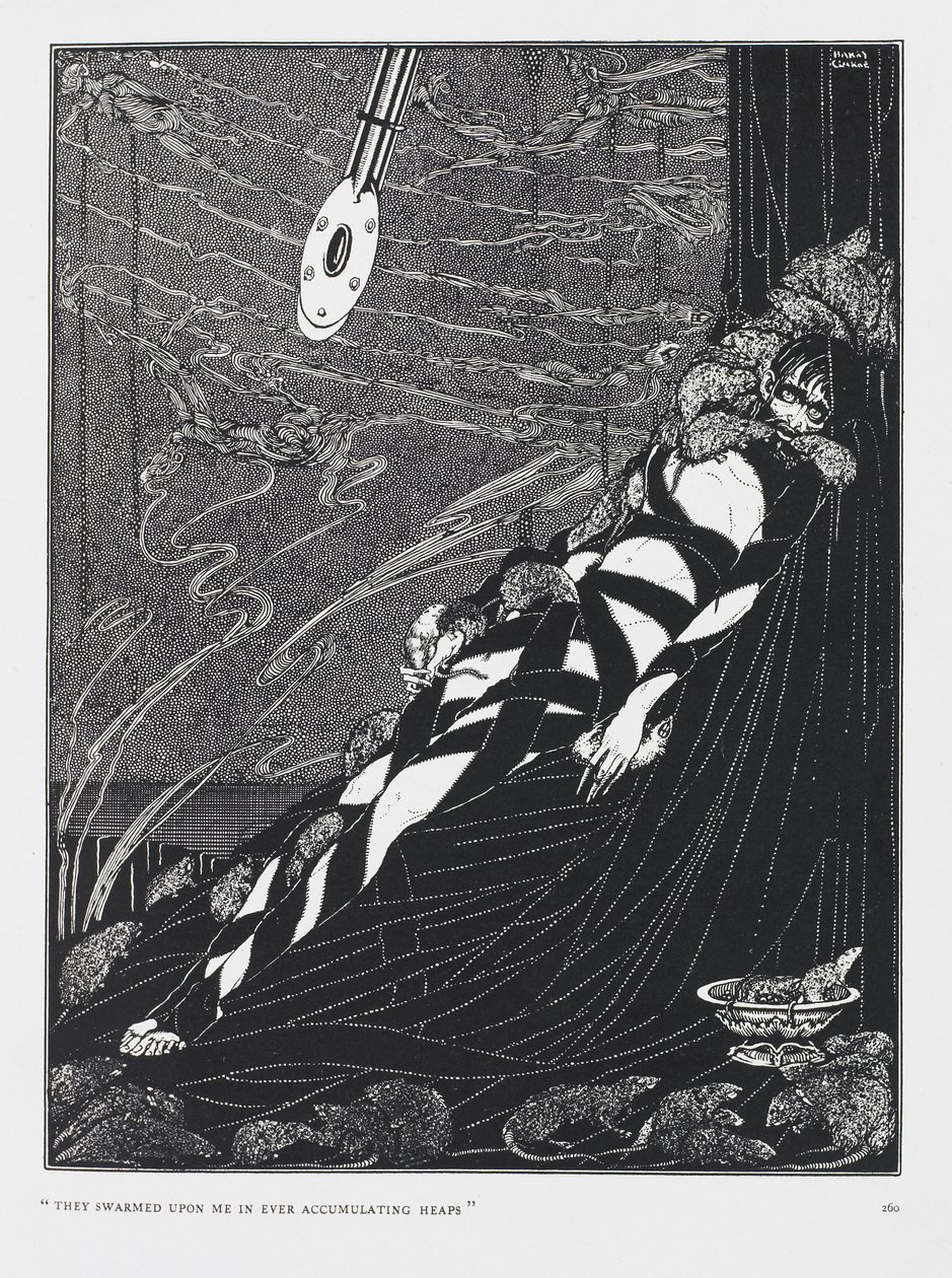 Se agolpaban sobre mí en montones cada vez más grandes. Del cuento "El pozo y el péndulo". de Harry Clarke