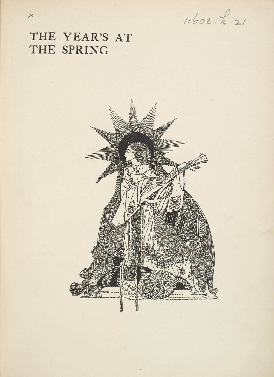 Ilustración sin título. Una mujer toca un instrumento musical. de Harry Clarke