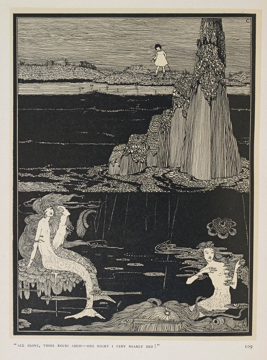 ¡Por poco! "Sola, en medio de esas rocas... ¡una noche estuve a punto de hacerlo!"
Tres sirenas de Harry Clarke