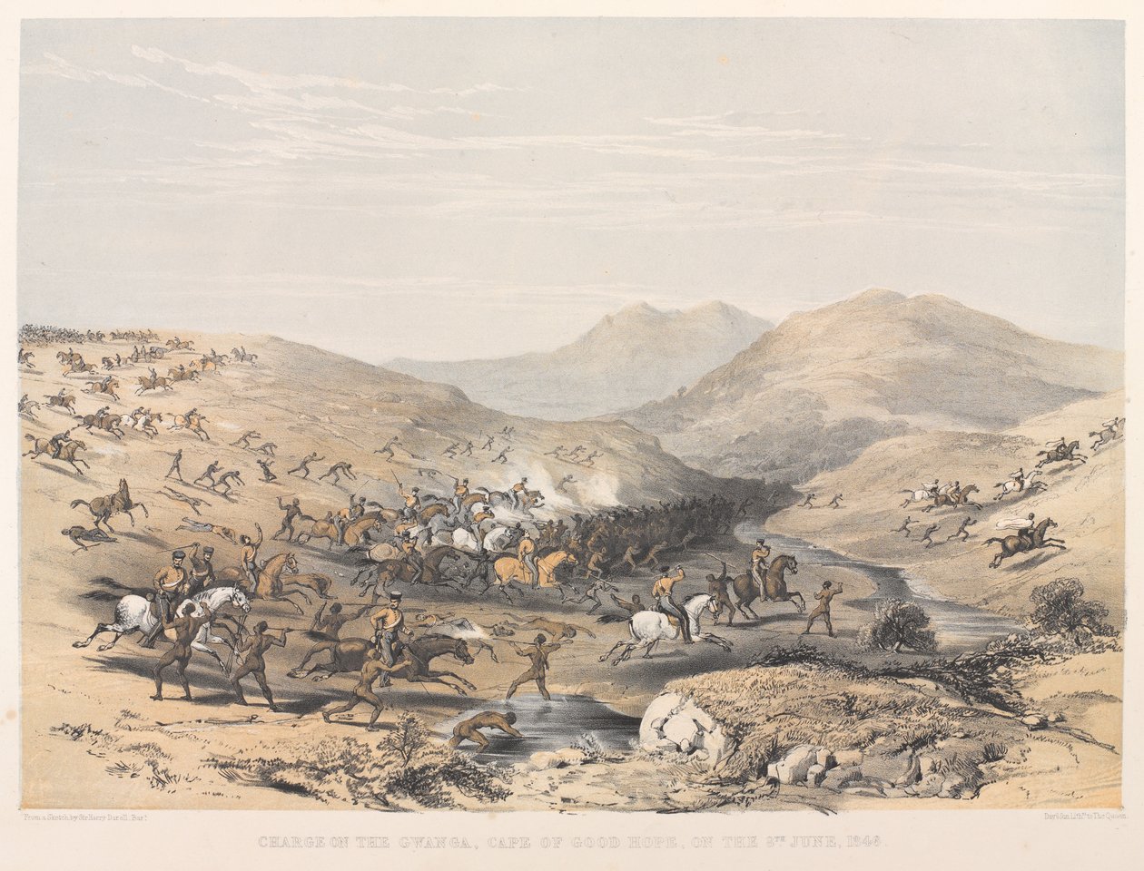 Carga sobre el Gwanga, Cabo de Buena Esperanza, el 8 de junio de 1846 (litografía coloreada) de Harry Francis Darell