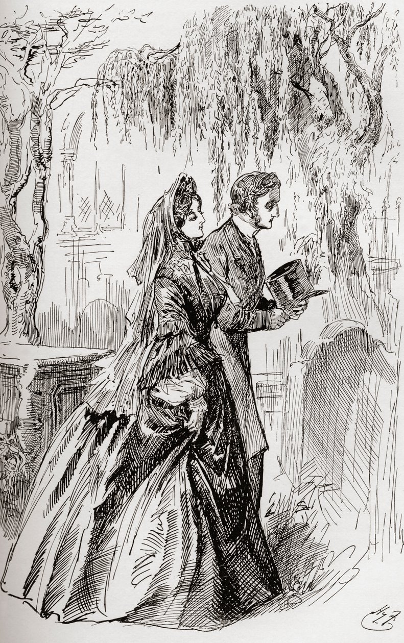 Estella y Pip. "No vi sombra de otra despedida de ella." de Harry Furniss