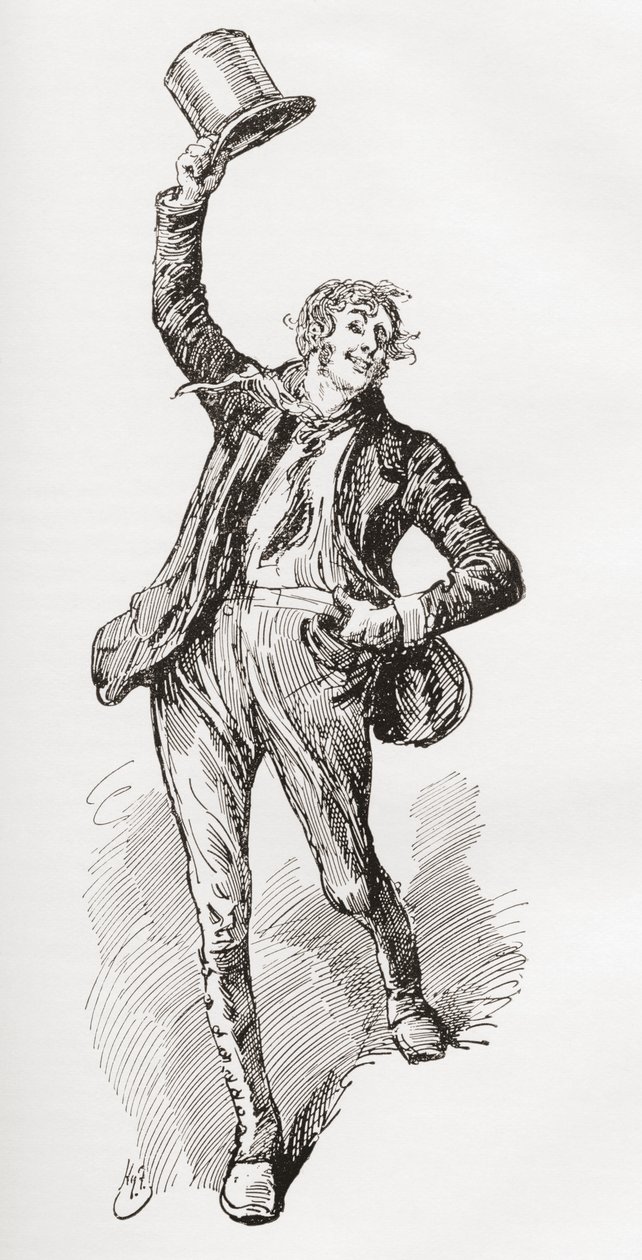 Mark Tapley. Ilustración de Harry Furniss para la novela de Charles Dickens Martin Chuzzlewit, de The Testimonial Edition, publicada en 1910. de Harry Furniss