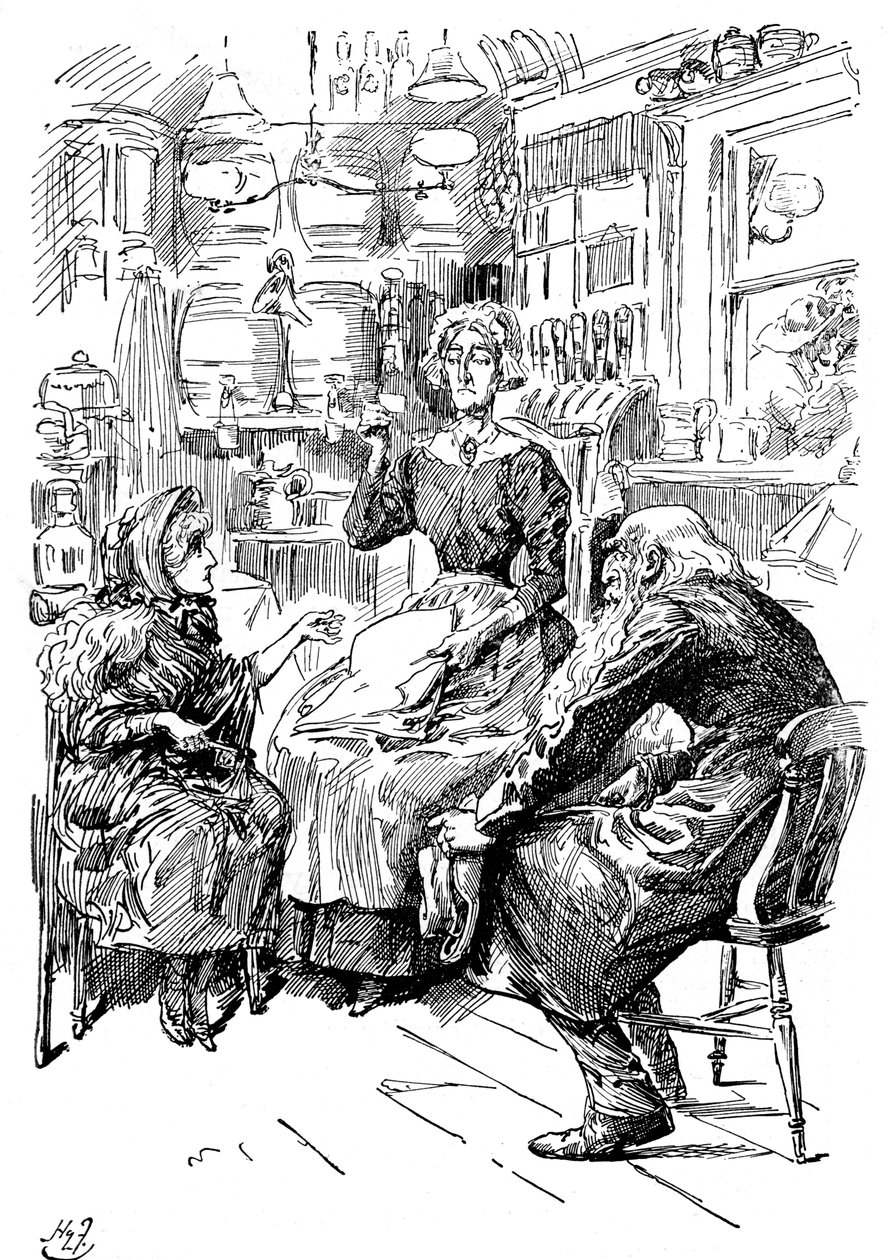 El Sr. Riah y la Srta. Wren en los Seis Jolly Fellowship Porters, 1912 de Harry Furniss