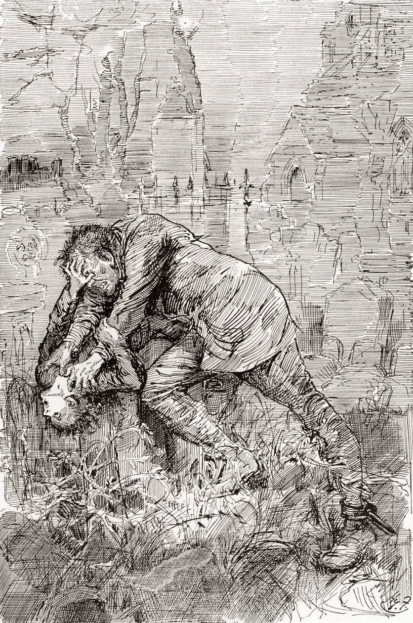 La lucha de Pip con el convicto fugitivo de Harry Furniss