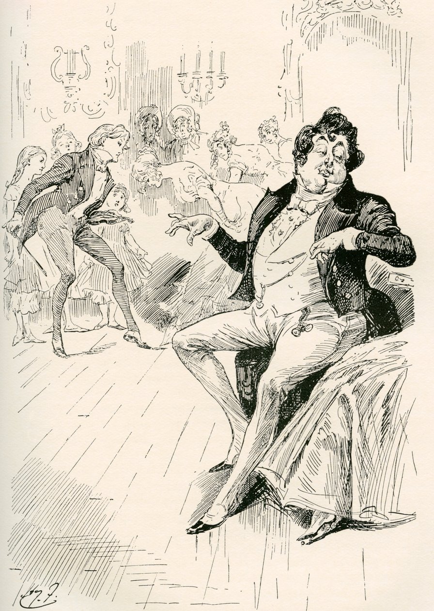 Los Turveydrops, Senior y Junior. Ilustración de Harry Furniss para la novela de Charles Dickens Bleak House, de The Testimonial Edition, publicada en 1910. de Harry Furniss