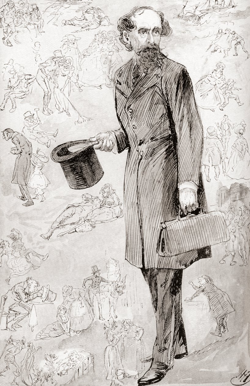 El viajero poco comercial. Ilustración de Harry Furniss para el cuento El viajero no comercial de Los libros de Navidad de Charles Dickens, publicado en The Testimonial Edition de 1910. de Harry Furniss