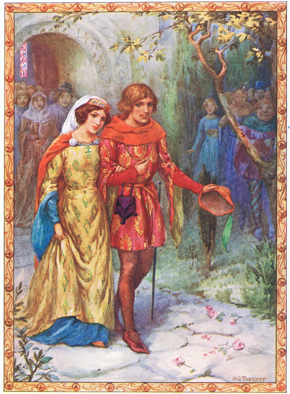 Se casó con una dama de alta cuna (de The Story of Gamelyn) (litografía en color) de Harry George Theaker