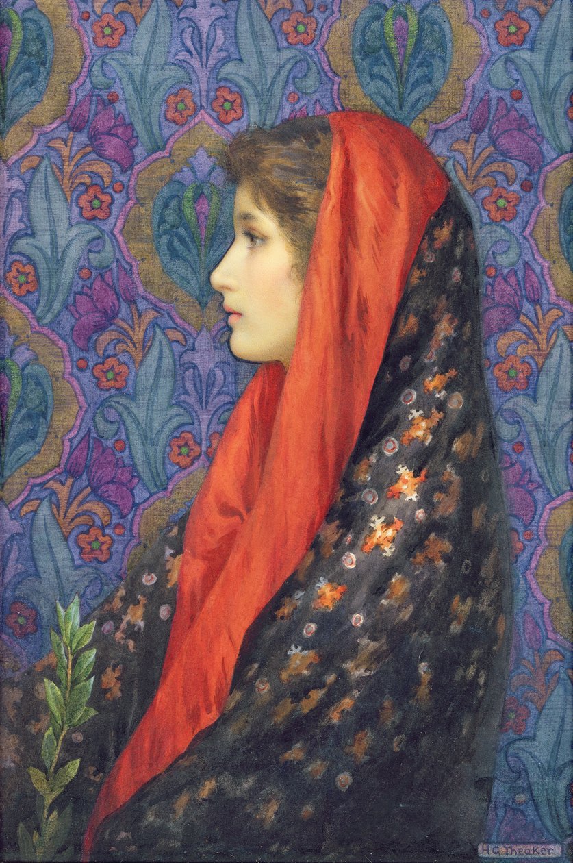 Dama con chal (acuarela sobre papel) de Harry George Theaker