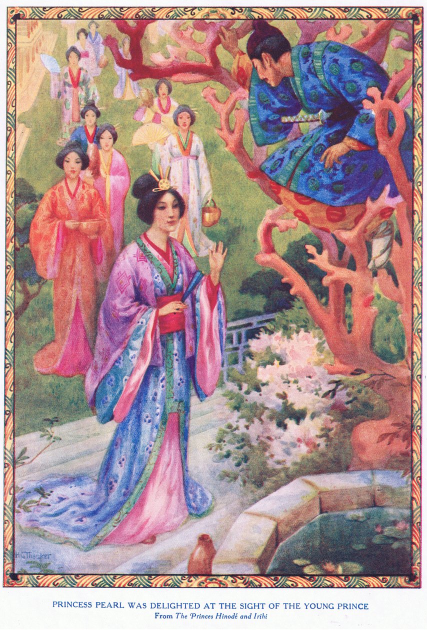 La princesa Perla quedó encantada al ver al joven príncipe (de La princesa Hinode e Irihi) (litografía) de Harry George Theaker