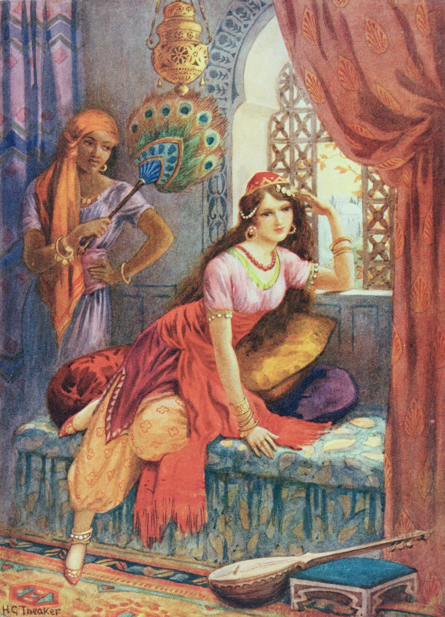 La novia de Simbad, ilustración de "Cuentos infantiles de Las mil y una noches", por Rose Yeatman Woolf, c.1920 (litografía en color) de Harry George Theaker