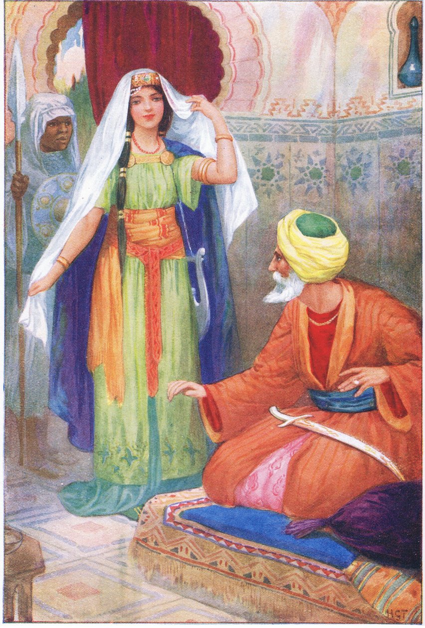La bella cautiva y Aben Habuz (del cuento El astrólogo árabe), ilustración de