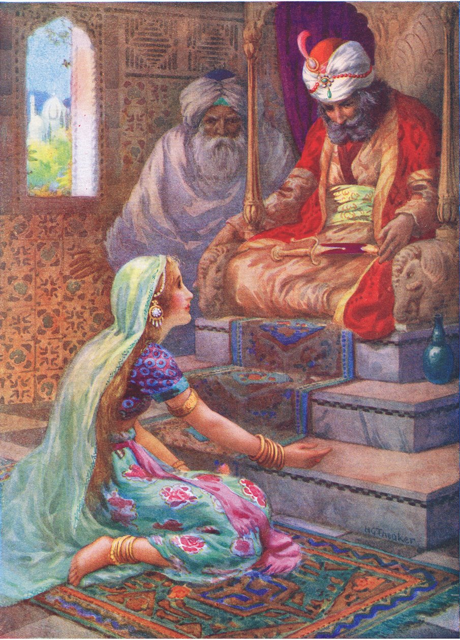 El nombre es Satyavan, ilustración de "Childrens Stories from Indian Legends", años 30 (litografía en color). de Harry George Theaker
