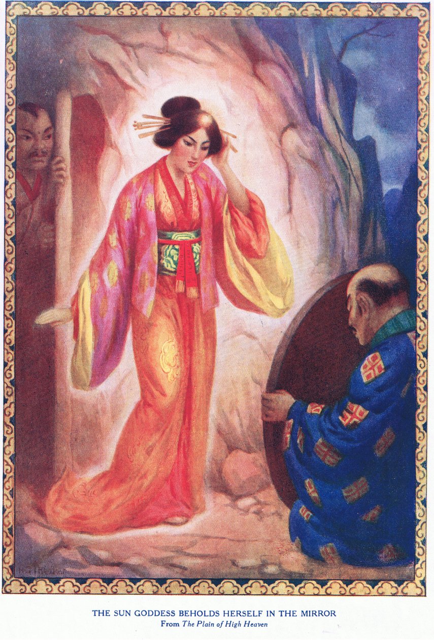 La diosa del sol se contempla en el espejo (de la Llanura del Alto Cielo) (litografía) de Harry George Theaker