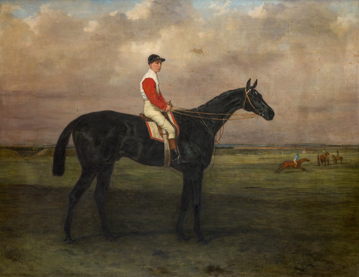 Chippendale-Caballo de carreras con jinete en el hipódromo de Newmarket, c.1874 (óleo sobre lienzo) de Harry Hall