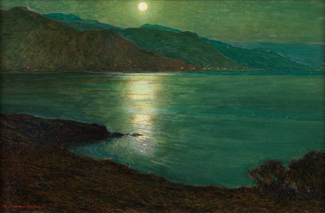 Moonlight - The Lights of Ventimiglia (óleo sobre lienzo colocado sobre tabla) de Harry van der Weyden