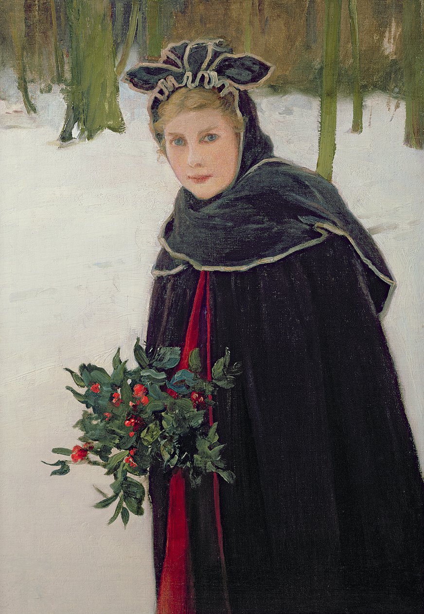 Invierno - Retrato de una chica en un paisaje invernal de Harry van der Weyden