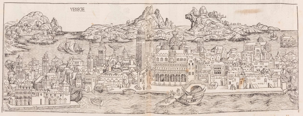 Reimpresión de 1930 de la vista de Venecia de la Crónica de Nuremberg (recortada) de Hartmann Schedel