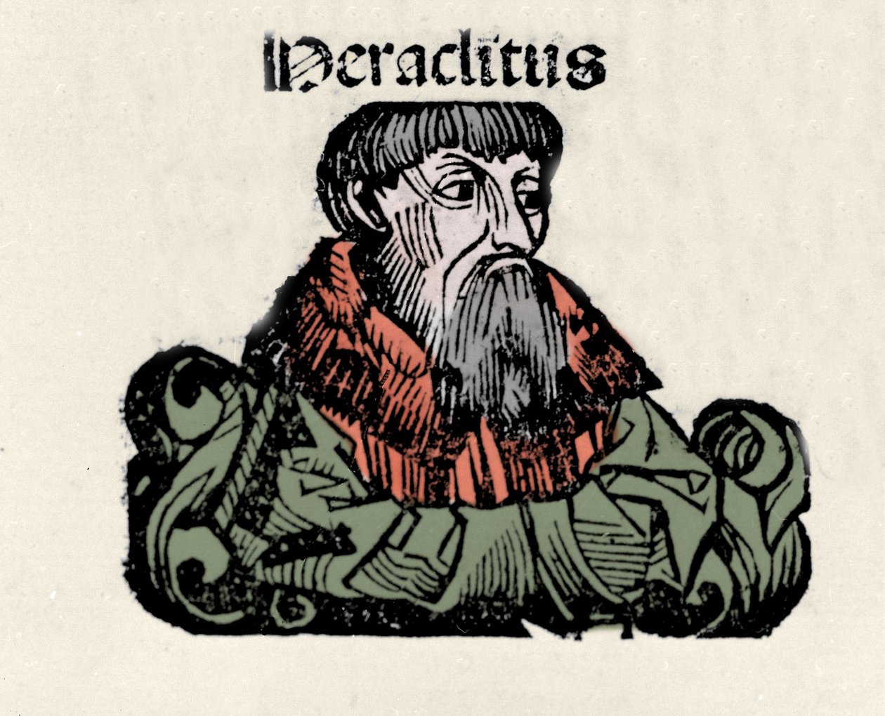 Retrato del filósofo griego Heráclito de Éfeso (576-480 a.C.). Xilografía de las 