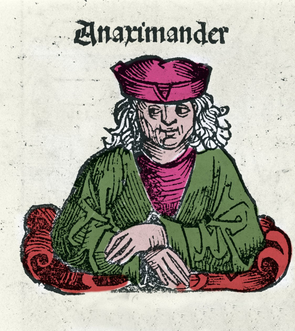 Representación de Anaximandro de Mileto (610 - 547 a.C.), filósofo, matemático y astrónomo griego. Xilografía de “Crónicas de Núremberg” de Hartmann Schedel de Hartmann Schedel