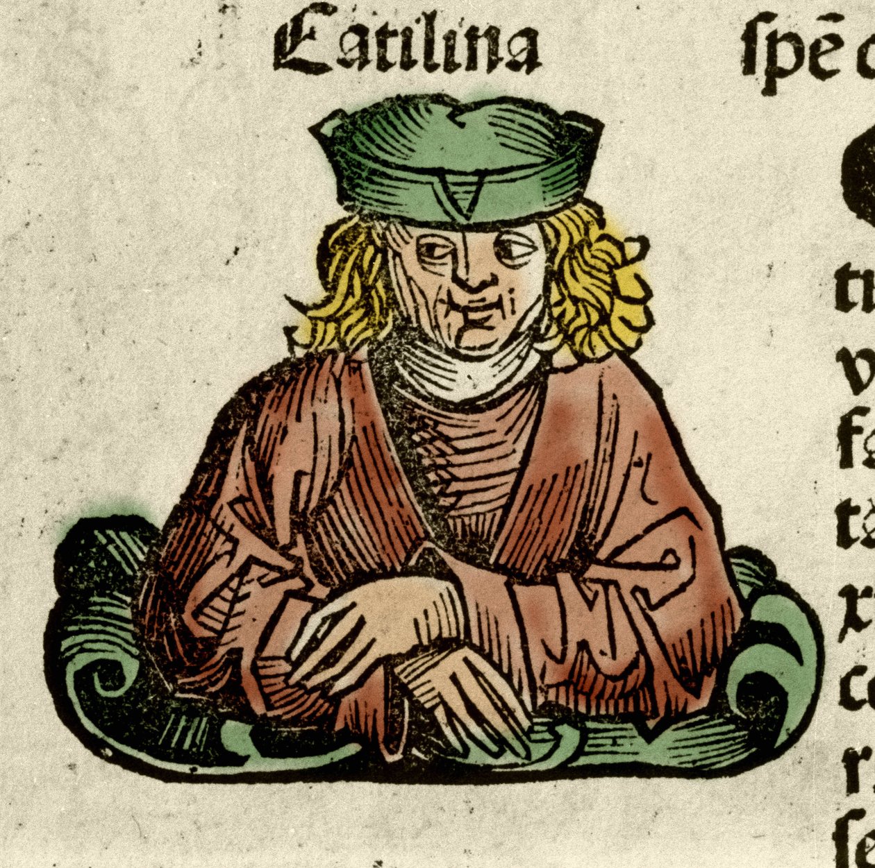 Representación de Catilina (Lucius Sergius Catilina) (108-62 a.C.), un político romano que conspiró contra el Senado. Grabado de “Liber chronicarum” de Hartmann Schedel de Hartmann Schedel