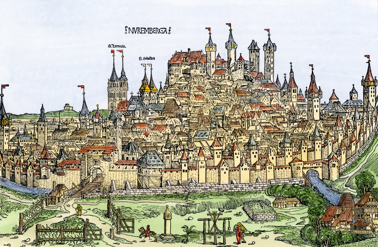 Vista de la ciudad de Núremberg, Alemania de Hartmann Schedel