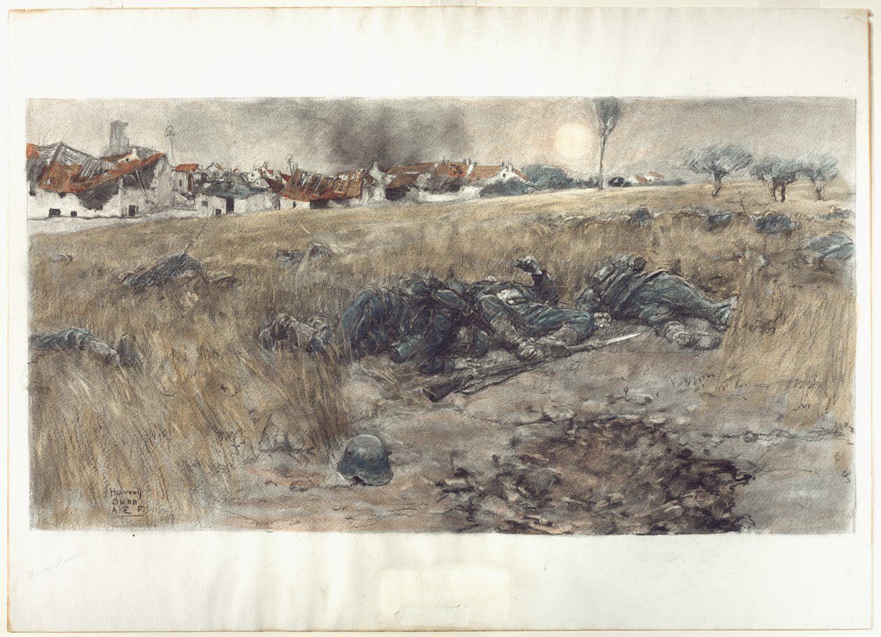 La luna de la cosecha, c.1918 (carboncillo y acuarela, pastel sobre papel) de Harvey T. Dunn