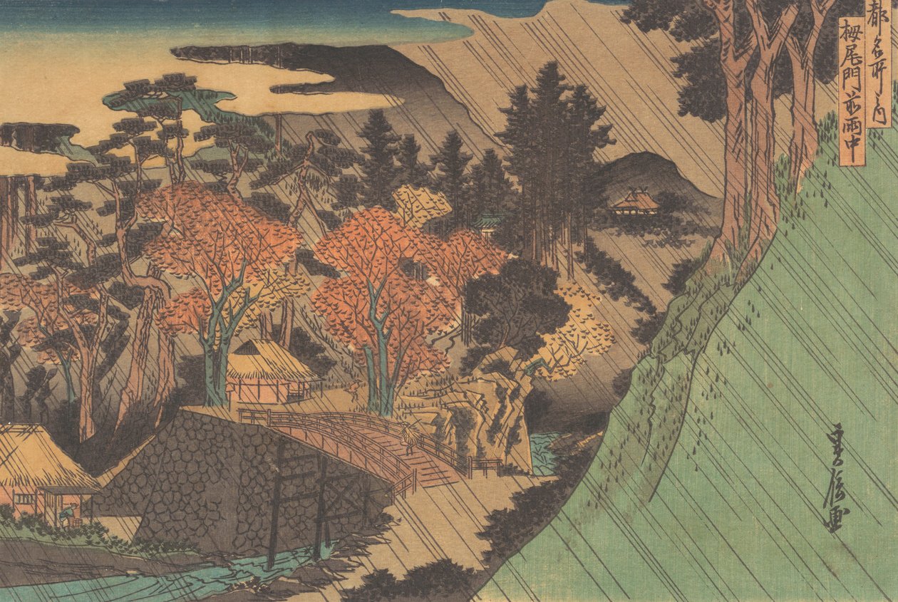 Lluvia en la Puerta Togano de Hasegawa Sadanobu