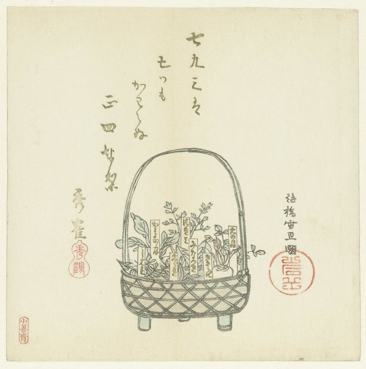 Una cesta de brotes jóvenes de Hasegawa Settan