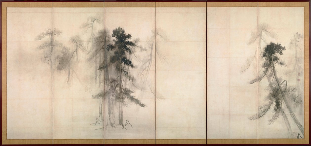 ""pinos"" Tinta sobre papel de Tohaku Hasegawa (1539-1610) Siglo XVI Dim 156x356 cm Japón Museo Nacional de Tokio de Hasegawa Tohaku