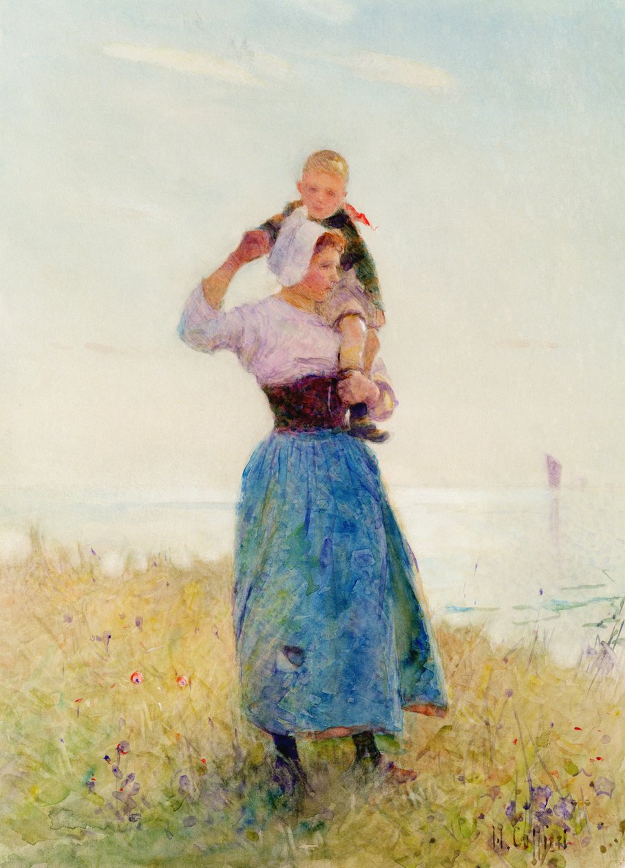 Mujer y niño en un prado de Hector Caffieri