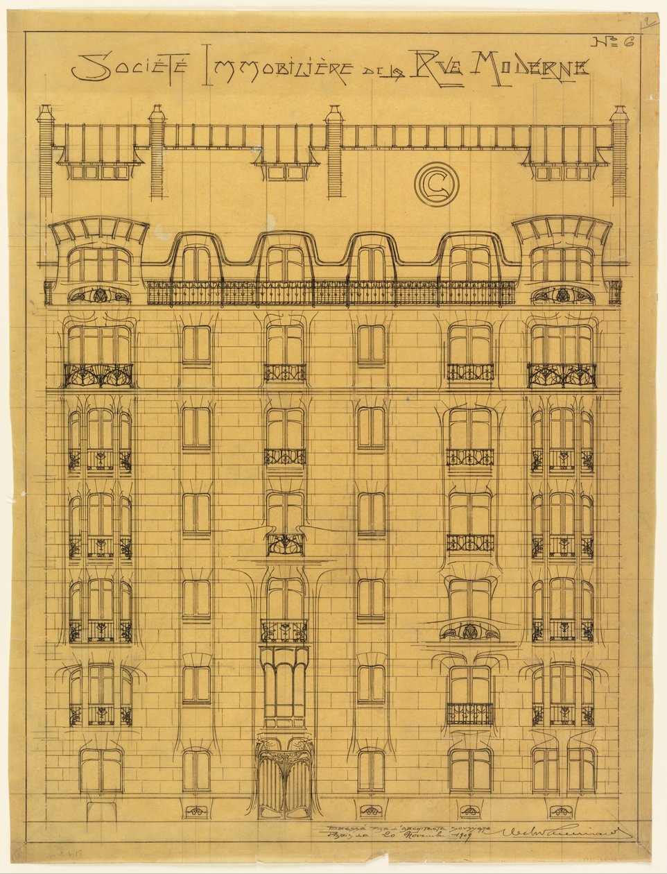Diseño para la Fachada de la Société Immobilière de la Rue Modern, No. 6 de Hector Guimard