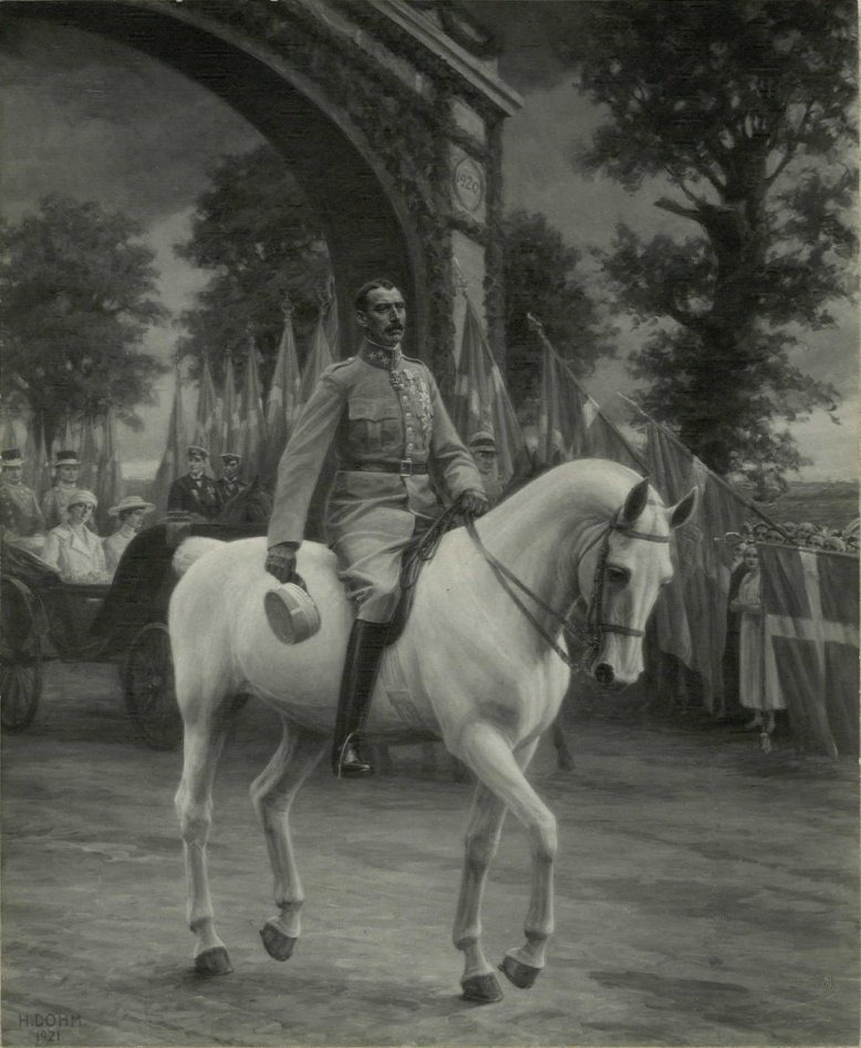 Christian X cabalgando sobre Grnsen 1920 después de la reunificación de Heinrich Dohm