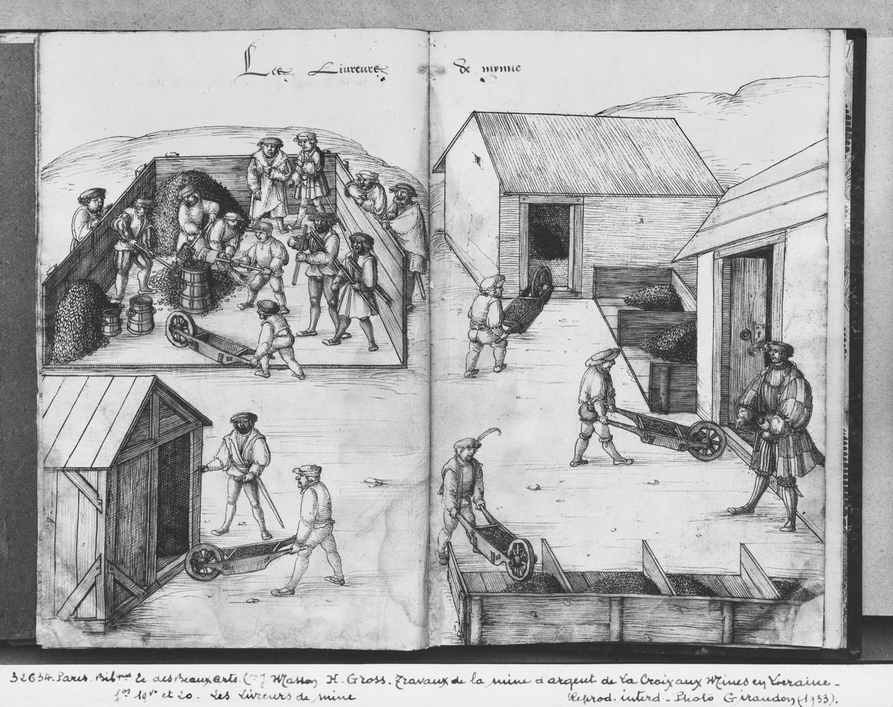 Mina de plata de La Croix-aux-Mines, Lorena, fol.19v y fol.20r, entregando el mineral, c.1530 de Heinrich Gross or Groff