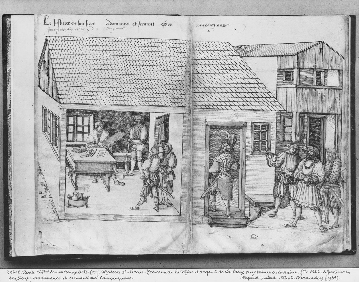 Mina de plata de La Croix-aux-Mines, Lorena, fol.1v y fol.2, el juez de las minas, edicto y juramento de los compañeros, c.1530 de Heinrich Gross or Groff