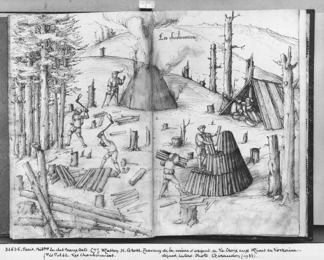 Mina de plata de La Croix-aux-Mines, Lorena, fol.21v y 22r, carboneros, c.1530 de Heinrich Gross or Groff