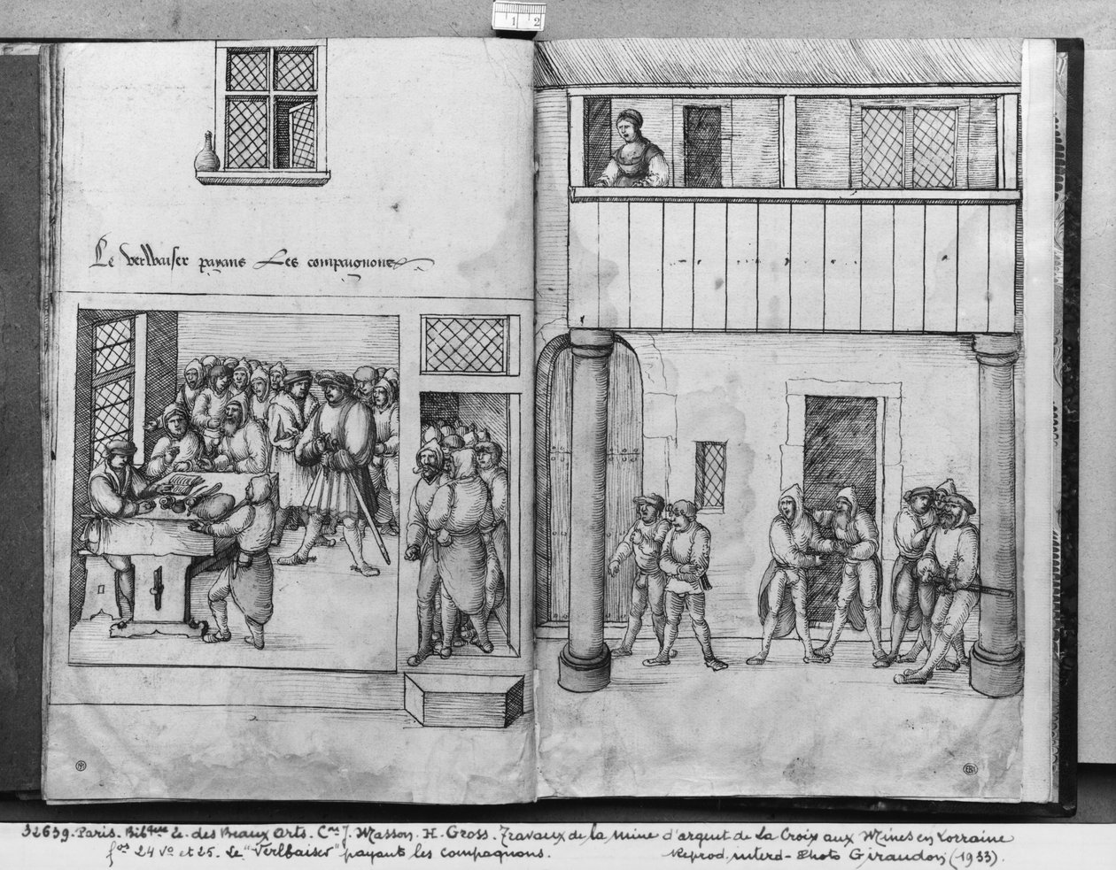 Mina de plata de La Croix-aux-Mines, Lorena, fol.24v y fol.25r, pagando a los compañeros, c.1530 de Heinrich Gross or Groff