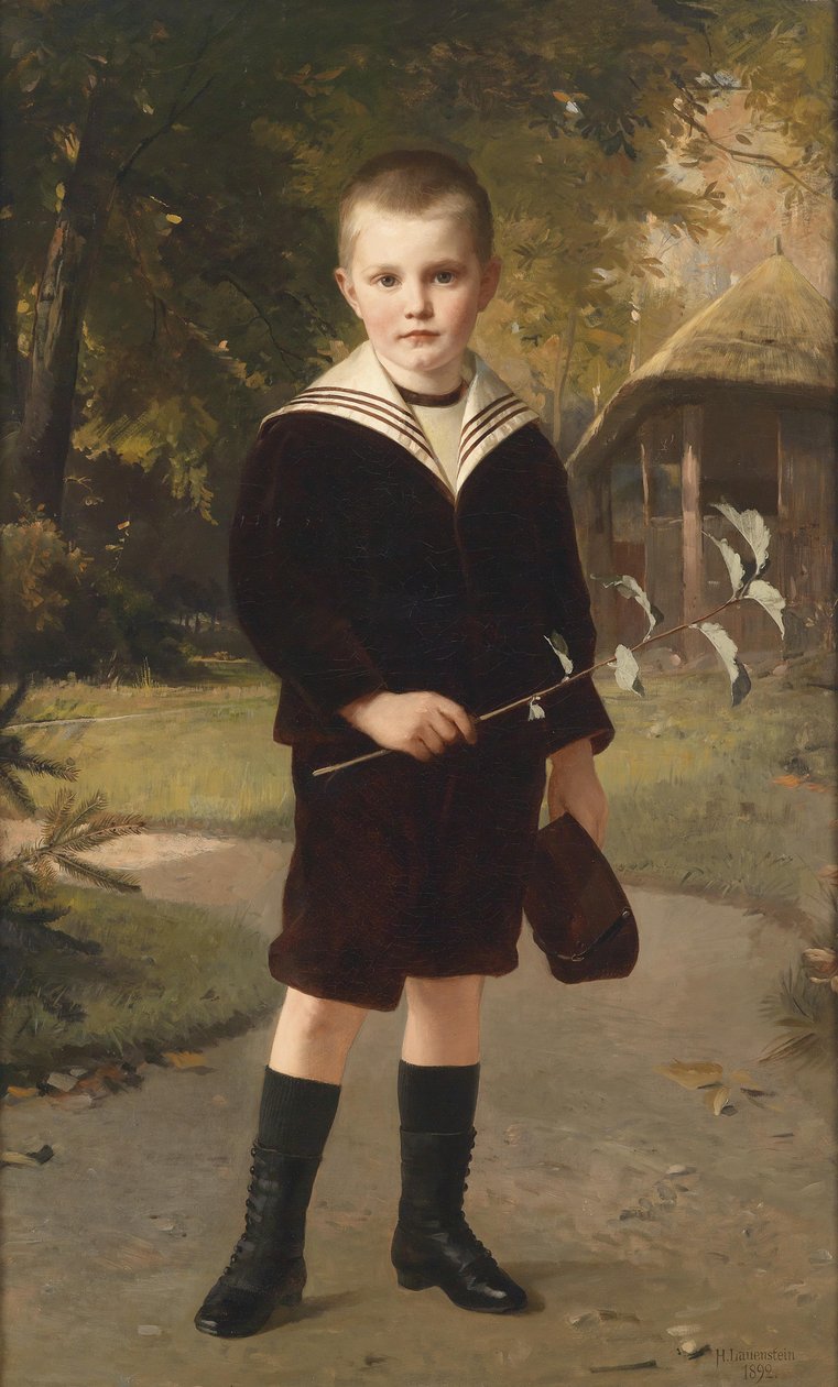 Niño con traje de marinero, firmado, fechado H. Lauenstein 1892 de Heinrich Lauenstein