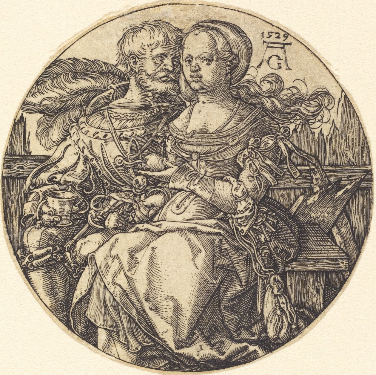 Una pareja de amantes sentados de Heinrich Aldegrever