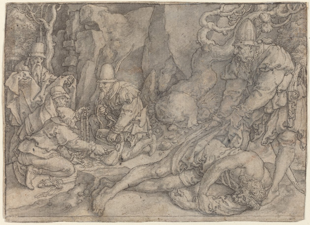 Un hombre dominado por ladrones, c. 1554 de Heinrich Aldegrever