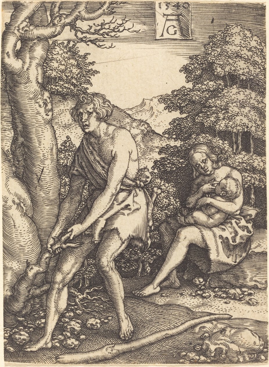 Adán y Eva trabajando de Heinrich Aldegrever